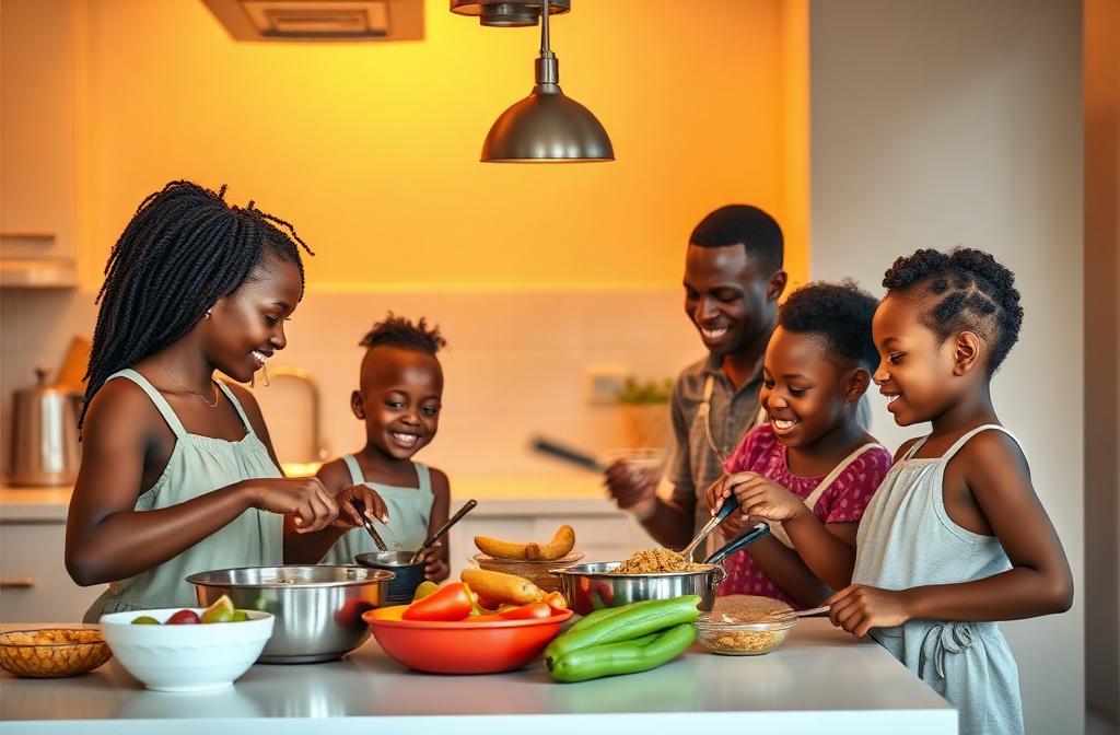 African family cooking together